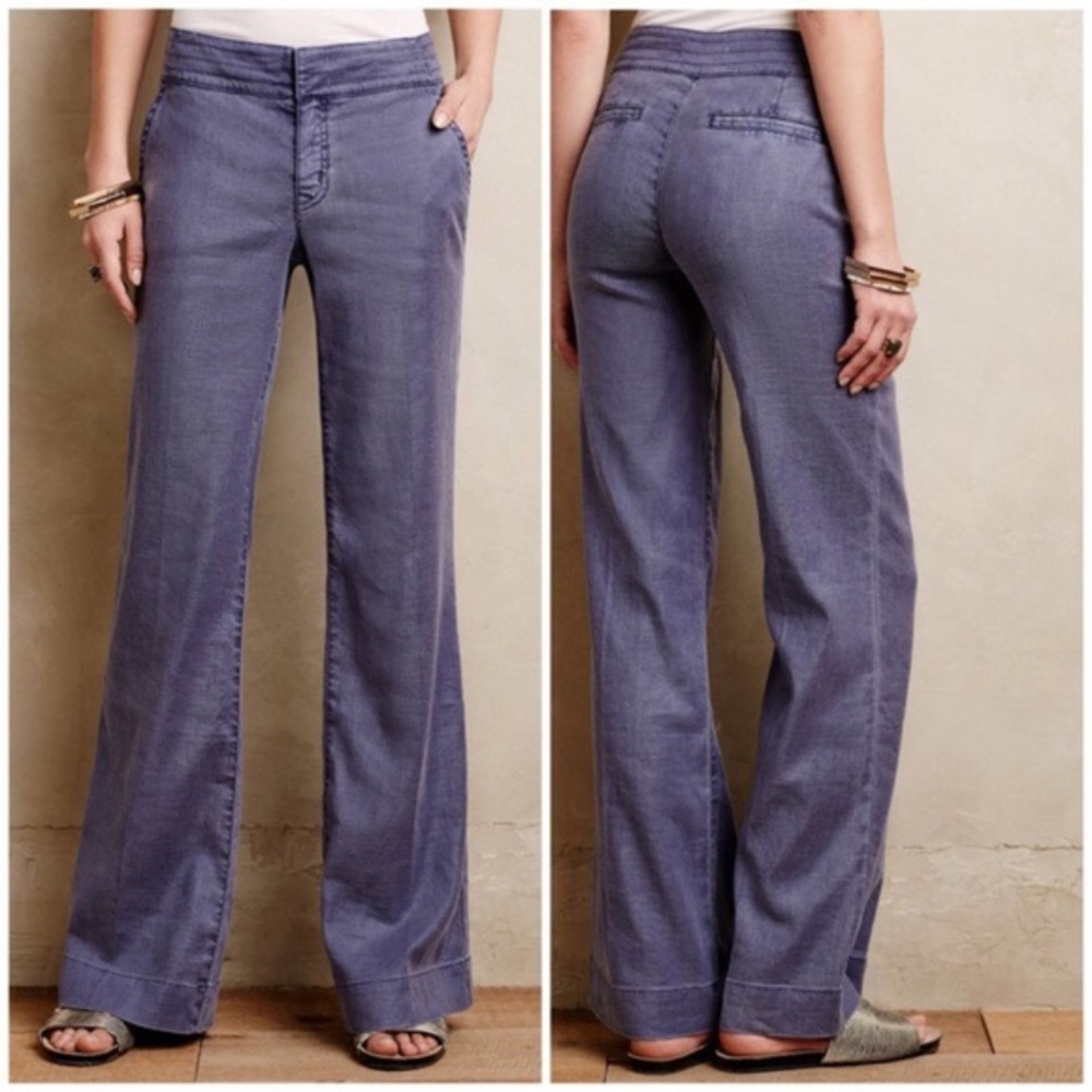 Anthropology Level99 linen lavanda flare pants 28